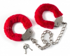 Металлические оковы на ноги с красным мехом Ankle Cuffs Red