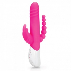 Вибратор для тройной стимуляции Double Penetration Rabbit Vibrator с вращающимися шариками (7 режимов)