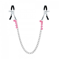 Зажимы на соски с цепью и розовым украшением